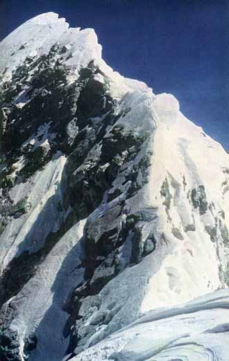 
Everest First Ascent - Sir Edmund Hillary's photo of the Everest summit ridge, including the Hillary Step, from the Everest South Summit on May 29, 1953
